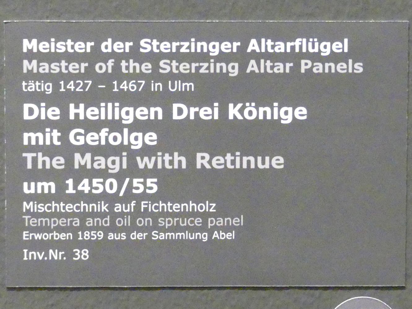 Meister der Sterzinger Altarflügel (1452–1465), Die Heiligen Drei Könige mit Gefolge, Stuttgart, Staatsgalerie, Altdeutsche Malerei 2, um 1450–1455, Bild 2/2