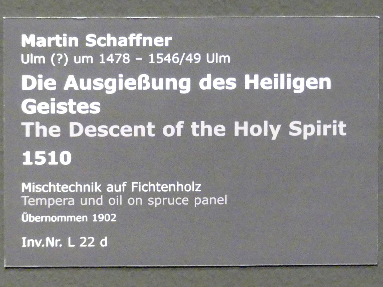 Martin Schaffner (1497–1532), Die Ausgießung des Heiligen Geistes, Stuttgart, Staatsgalerie, Altdeutsche Malerei 4, 1510, Bild 2/2