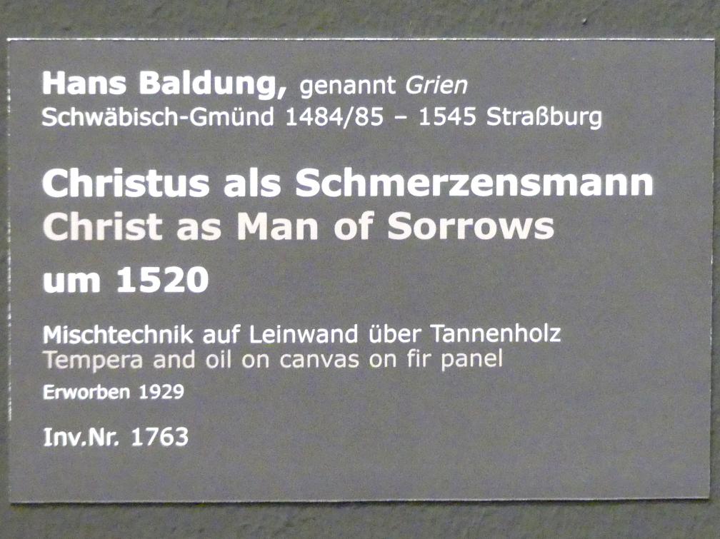 Hans Baldung Grien (1500–1544), Christus als Schmerzensmann, Stuttgart, Staatsgalerie, Altdeutsche Malerei 5, um 1520, Bild 2/2