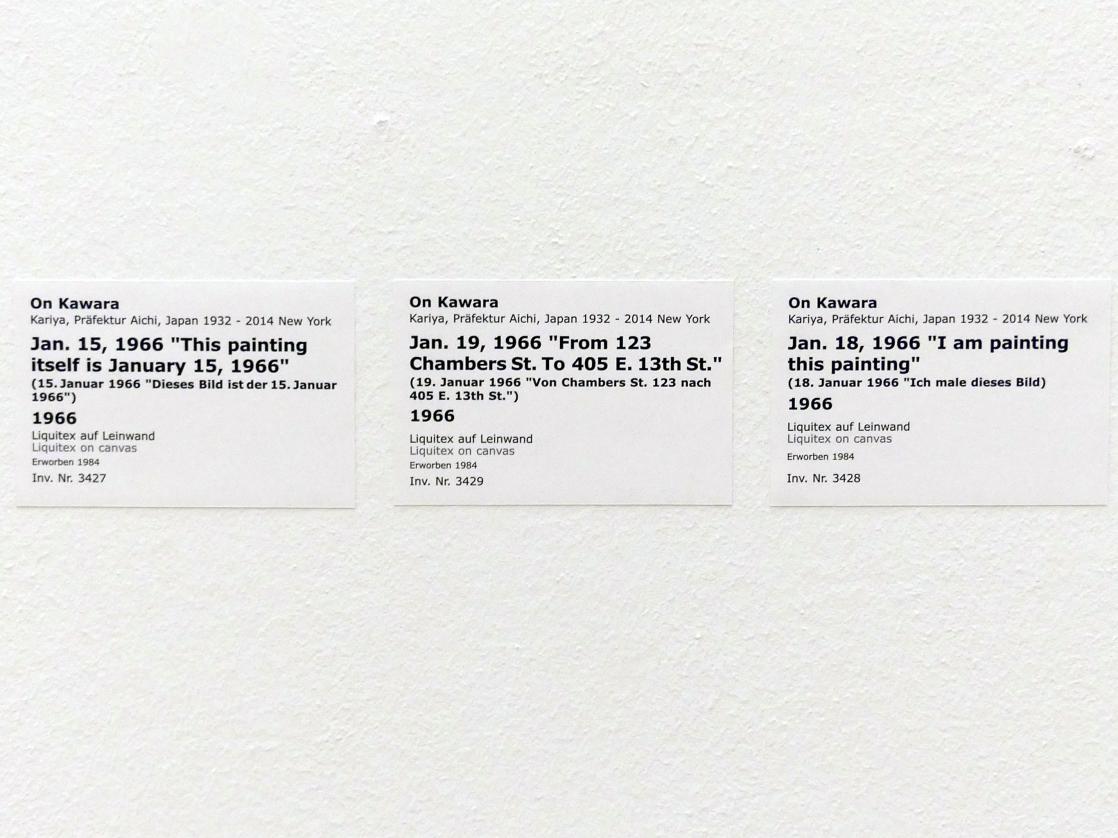 On Kawara (1966–2000), Jan. 15, 1966 "This painting itself is January 15, 1966" - 15. Januar 1966 "Dieses Bild ist der 15. Januar 1966", Stuttgart, Staatsgalerie, Internationale Malerei, Skulptur und Gegenwartskunst 1, 1966, Bild 2/2