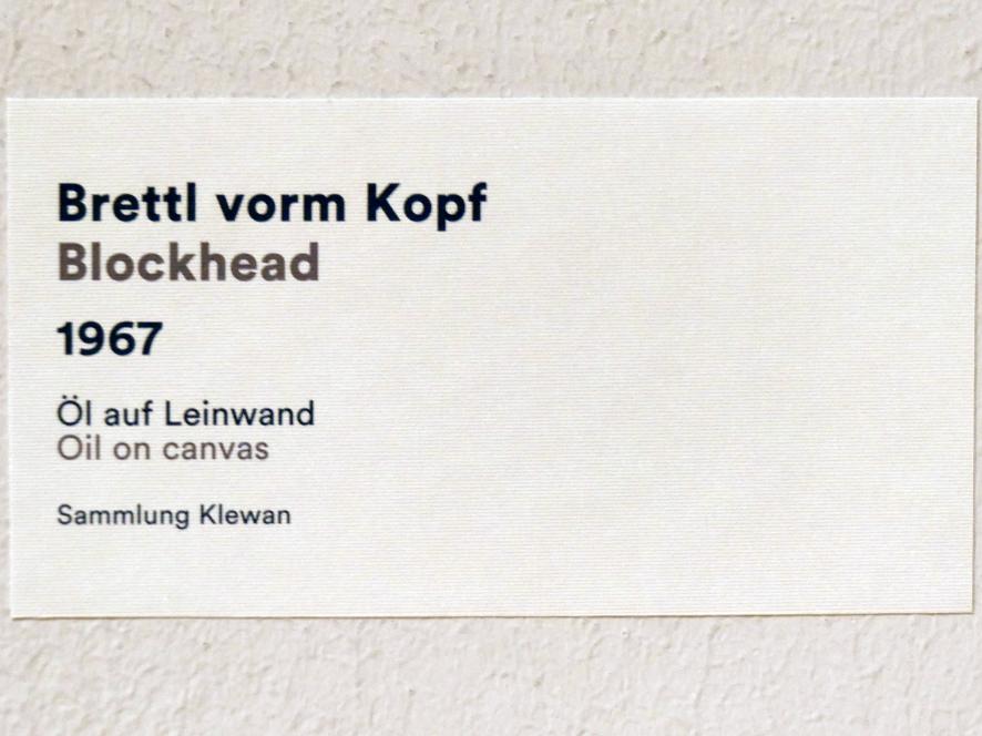Maria Lassnig (1945–2011), Brettl vorm Kopf, Stuttgart, Staatsgalerie, Ausstellung "Maria Lassnig - Die Sammlung Klewan" vom 14.03.-28.07.2019, 1967, Bild 2/2