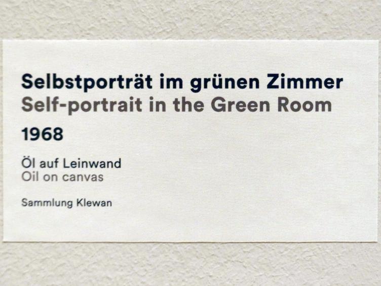 Maria Lassnig (1945–2011), Selbstporträt im grünen Zimmer, Stuttgart, Staatsgalerie, Ausstellung "Maria Lassnig - Die Sammlung Klewan" vom 14.03.-28.07.2019, 1968, Bild 2/2