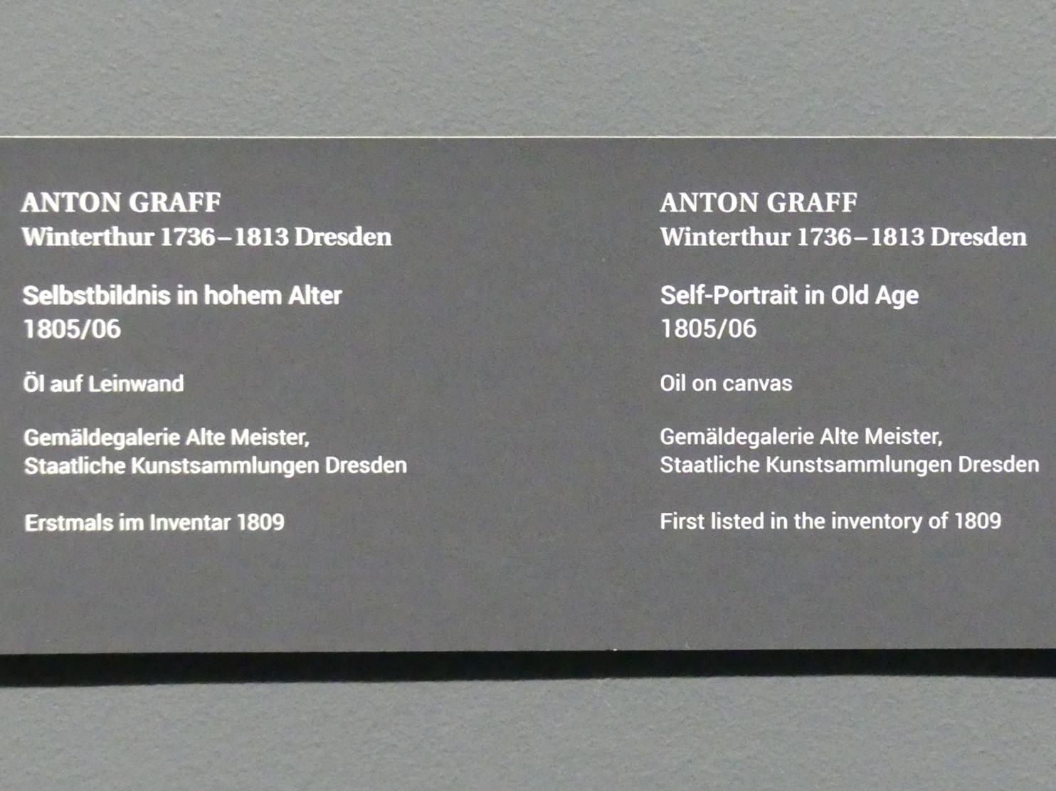 Anton Graff (1761–1807), Selbstbildnis in hohem Alter, Dresden, Gemäldegalerie Alte Meister, Ausstellung "Anton Graff (1736–1813) – Porträts" vom 13.03.-16.06.2019, 1805–1806, Bild 2/2