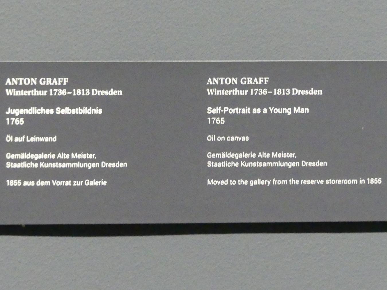 Anton Graff (1761–1807), Jugendliches Selbstporträt, Dresden, Gemäldegalerie Alte Meister, Ausstellung "Anton Graff (1736–1813) – Porträts" vom 13.03.-16.06.2019, 1765, Bild 2/3