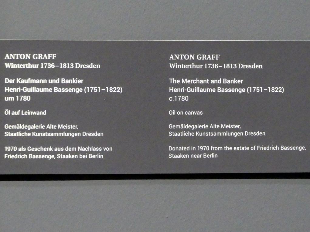 Anton Graff (1761–1807), Der Kaufmann und Bankier Henri-Guillaume Bassenge (1751-1822), Dresden, Gemäldegalerie Alte Meister, Ausstellung "Anton Graff (1736–1813) – Porträts" vom 13.03.-16.06.2019, um 1780, Bild 2/2