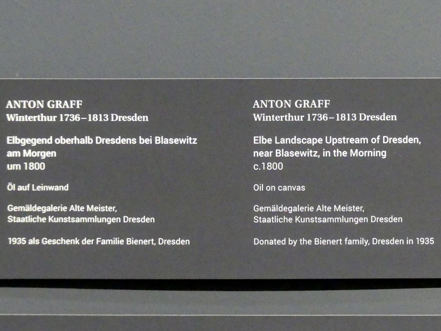 Anton Graff (1761–1807), Elbgegend oberhalb Dresdens bei Blasewitz am Morgen, Dresden, Gemäldegalerie Alte Meister, Ausstellung "Anton Graff (1736–1813) – Porträts" vom 13.03.-16.06.2019, um 1800, Bild 2/2