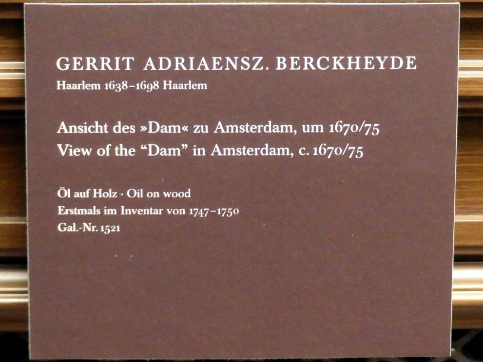 Gerrit Adriaenszoon Berckheyde (1661–1690), Ansicht des "Dam" zu Amsterdam, Dresden, Gemäldegalerie Alte Meister, 2. OG: Niederländische Genremalerei, um 1670–1675, Bild 2/2