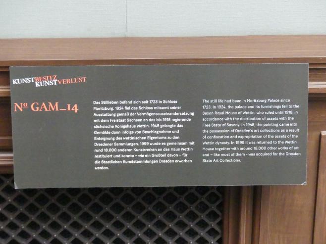 Christopher Paudiß (1657–1663), Stillleben mit zwei Kalbsköpfen, Dresden, Gemäldegalerie Alte Meister, 2. OG: Stillleben, 1658, Bild 3/3