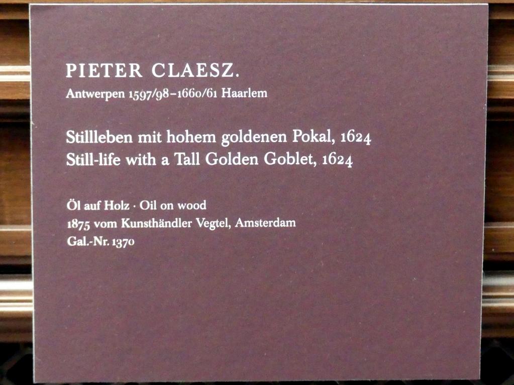 Pieter Claesz (1623–1660), Stillleben mit hohem goldenen Pokal, Dresden, Gemäldegalerie Alte Meister, 2. OG: Stillleben, 1624, Bild 2/2
