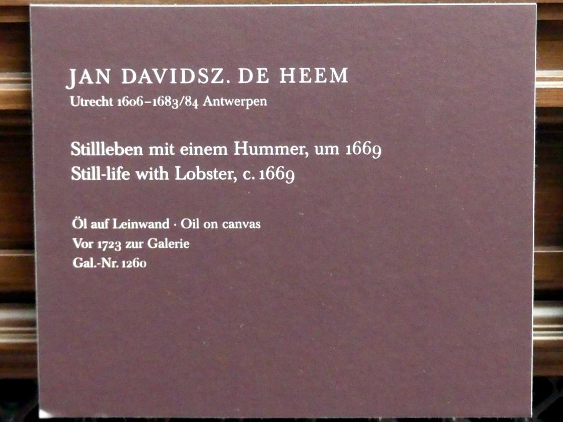 Jan Davidsz. de Heem (1634–1684), Stillleben mit einem Hummer, Dresden, Gemäldegalerie Alte Meister, 2. OG: Stillleben, um 1669, Bild 2/2