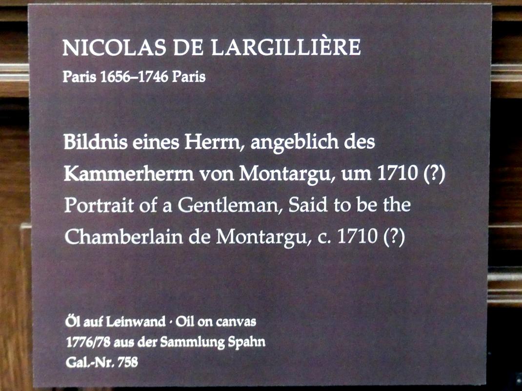 Nicolas de Largillière (1680–1730), Bildnis eines Herrn, angeblich des Kammerherrn von Montargu, Dresden, Gemäldegalerie Alte Meister, 2. OG: Hofkunst 18. Jahrhundert, um 1710, Bild 2/2