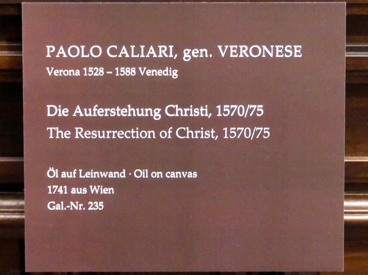 Paolo Caliari (Veronese) (1547–1587), Die Auferstehung Christi, Dresden, Gemäldegalerie Alte Meister, 1. OG: Venezianische Malerei, 1570–1575, Bild 2/2