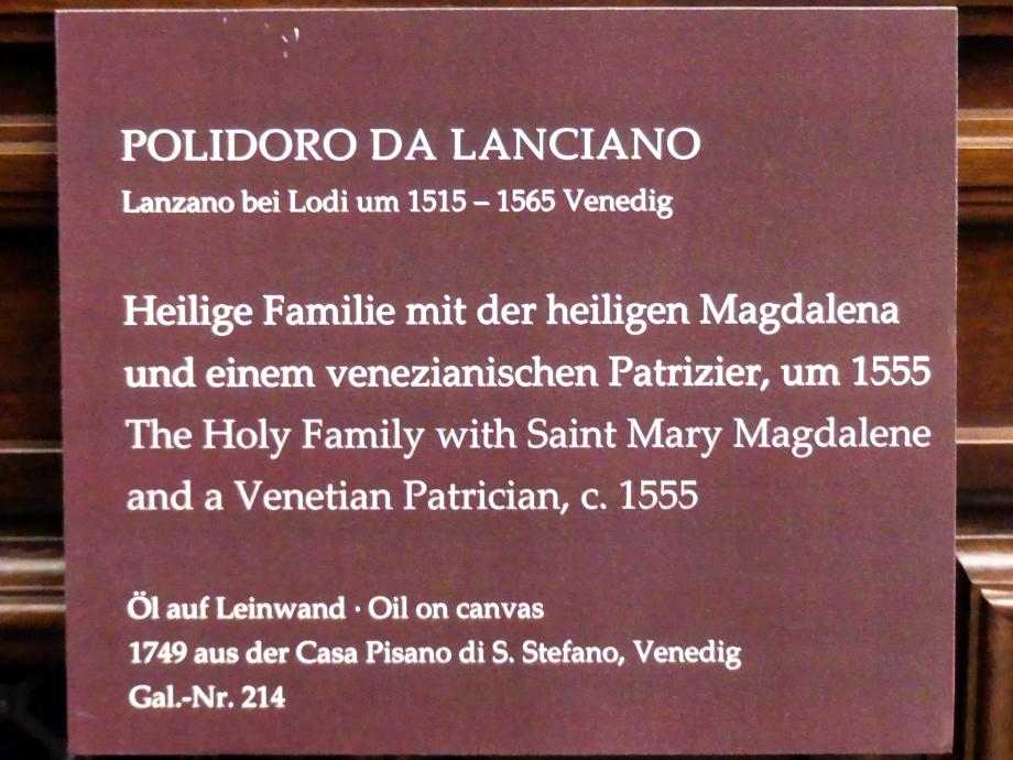 Polidoro da Lanciano (1555), Heilige Familie mit der heiligen Magdalena und einem venezianischen Patrizier, Dresden, Gemäldegalerie Alte Meister, 1. OG: Venezianische Malerei, um 1555, Bild 2/2
