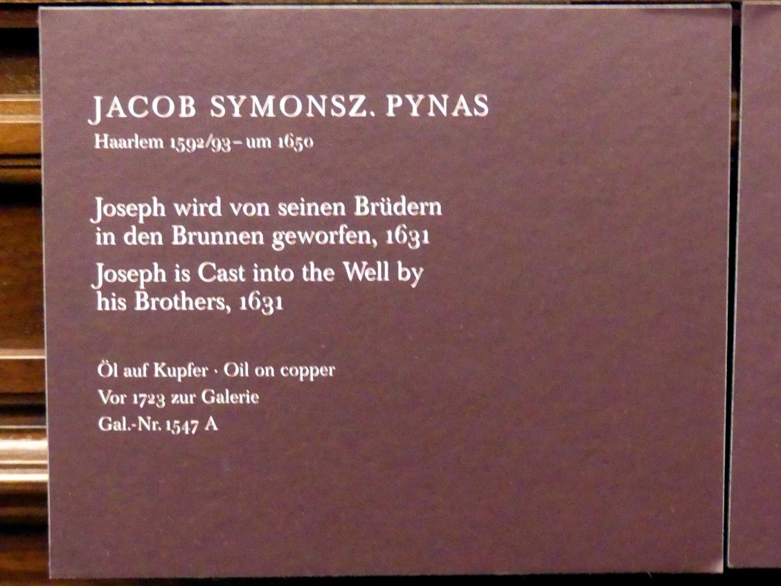 Jacob Pynas (1616–1631), Joseph wird von seinen Brüdern in den Brunnen geworfen, Dresden, Gemäldegalerie Alte Meister, 1. OG: Niederländische Malerei 17. Jahrhundert, 1631, Bild 2/2