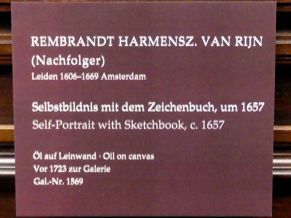Rembrandt (Nachfolger) (1629–1669), Selbstbildnis mit dem Zeichenbuch, Dresden, Gemäldegalerie Alte Meister, 1. OG: Rembrandt, um 1657, Bild 2/2