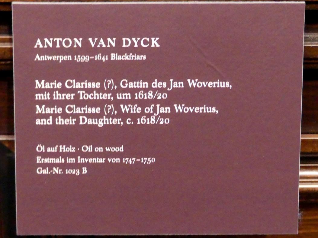 Anthonis (Anton) van Dyck (1614–1641), Marie Clarisse (?), Gattin des Jan Woverius, mit ihrer Tochter, Dresden, Gemäldegalerie Alte Meister, 1. OG: van Dyck, um 1618–1620, Bild 2/3