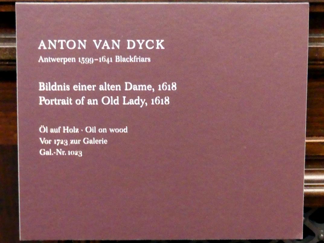 Anthonis (Anton) van Dyck (1614–1641), Bildnis einer alten Dame, Dresden, Gemäldegalerie Alte Meister, 1. OG: van Dyck, 1618, Bild 2/2