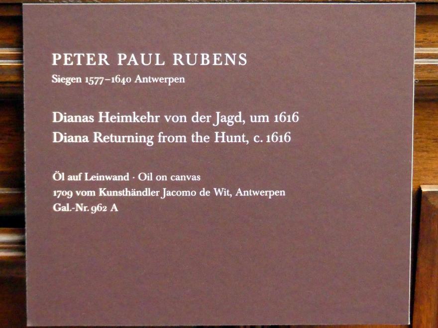 Peter Paul Rubens (1598–1640), Dianas Heimkehr von der Jagd, Dresden, Gemäldegalerie Alte Meister, 1. OG: Historienmalerei, um 1616, Bild 2/2
