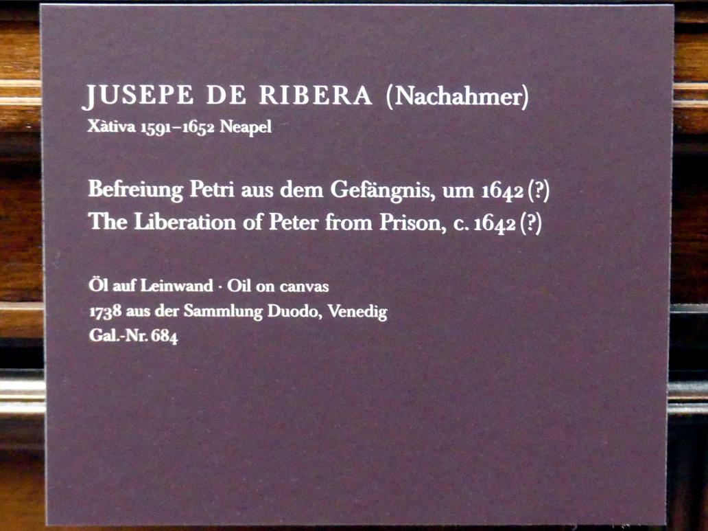 Jusepe de Ribera (Nachahmer) (1641–1642), Befreiung Petri aus dem Gefängnis, Dresden, Gemäldegalerie Alte Meister, 1. OG: Historienmalerei, um 1642, Bild 2/2