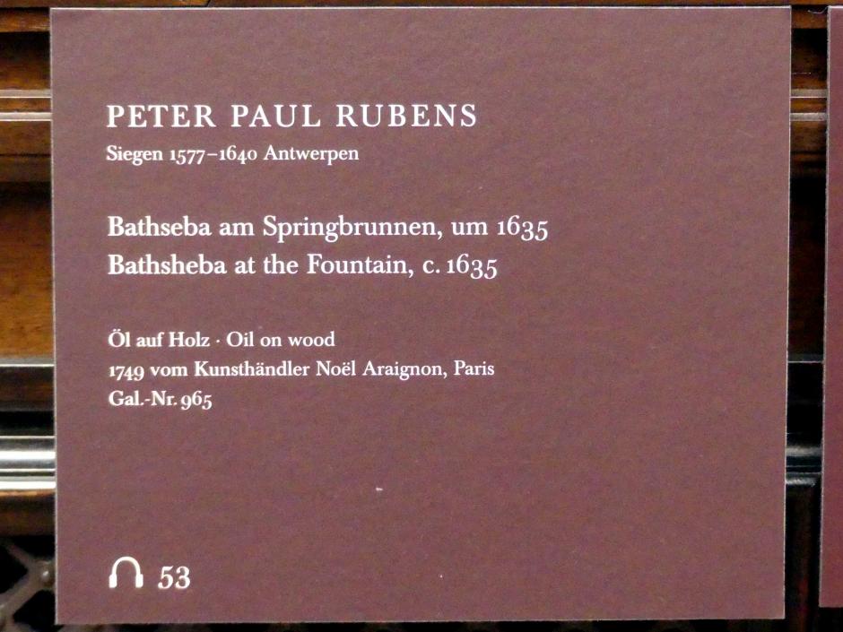 Peter Paul Rubens (1598–1640), Bathseba am Springbrunnen, Dresden, Gemäldegalerie Alte Meister, 1. OG: Historienmalerei, um 1635, Bild 2/3