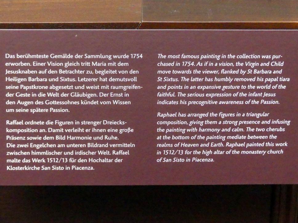 Raffael (Raffaello Sanzio da Urbino, Raffaello Santi) (1501–1519), Die Sixtinische Madonna, Piacenza, Kirche San Sisto, jetzt Dresden, Gemäldegalerie Alte Meister, 1. OG: Altäre, 1512–1513, Bild 9/9