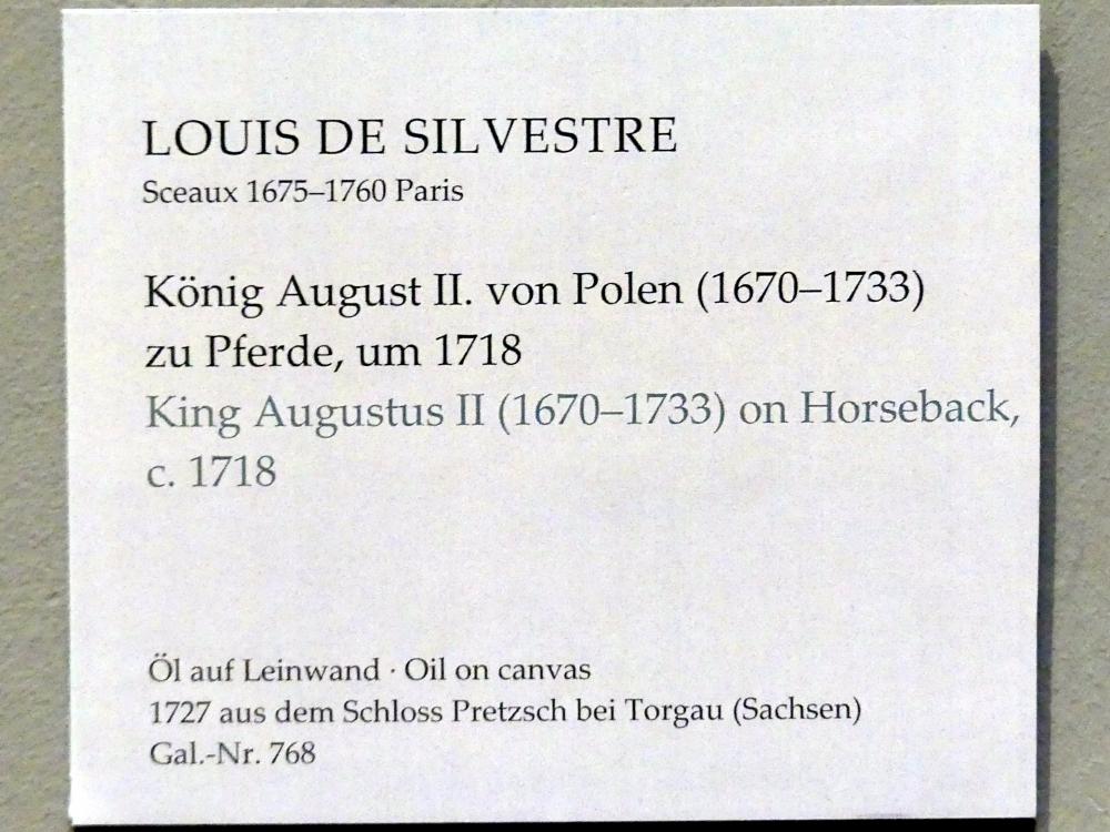 Louis de Silvestre (1717–1746), König August II. von Polen (1670-1733) zu Pferde, Dresden, Gemäldegalerie Alte Meister, 1. OG: Skulpturen 15.-18. Jahrhundert, um 1718, Bild 2/2