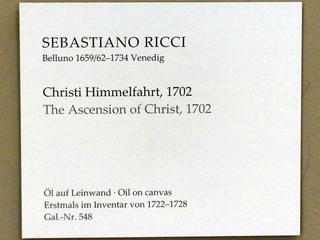 Sebastiano Ricci (1692–1733), Christi Himmelfahrt, Dresden, Gemäldegalerie Alte Meister, Treppenhaus, 1702, Bild 2/2