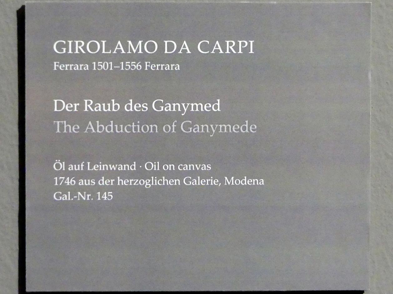 Girolamo da Carpi (1537–1545), Der Raub des Ganymed, Dresden, Gemäldegalerie Alte Meister, EG: Ferrareser Malerei, Undatiert, Bild 2/2