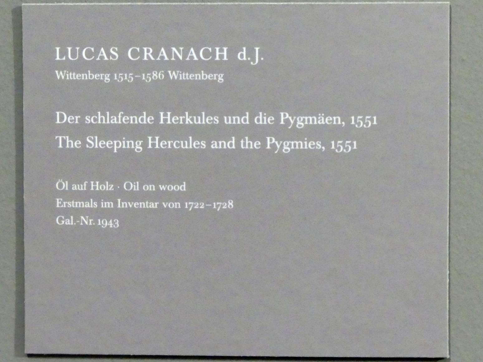 Lucas Cranach der Jüngere (1537–1586), Der schlafende Herkules und die Pygmäen, Dresden, Gemäldegalerie Alte Meister, EG: Cranach, 1551, Bild 2/2