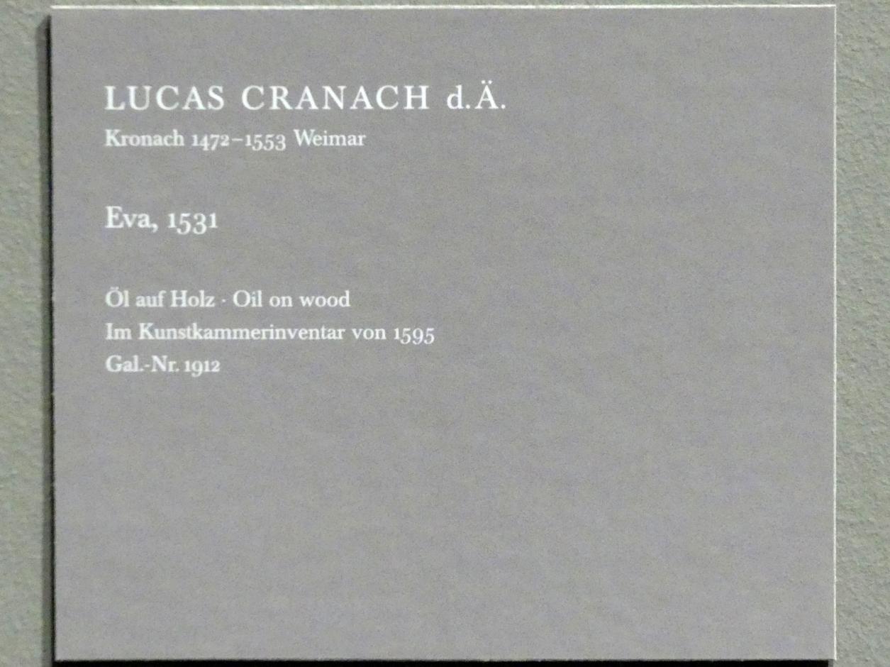 Lucas Cranach der Ältere (1502–1550), Eva, Dresden, Gemäldegalerie Alte Meister, EG: Cranach, 1531, Bild 2/2