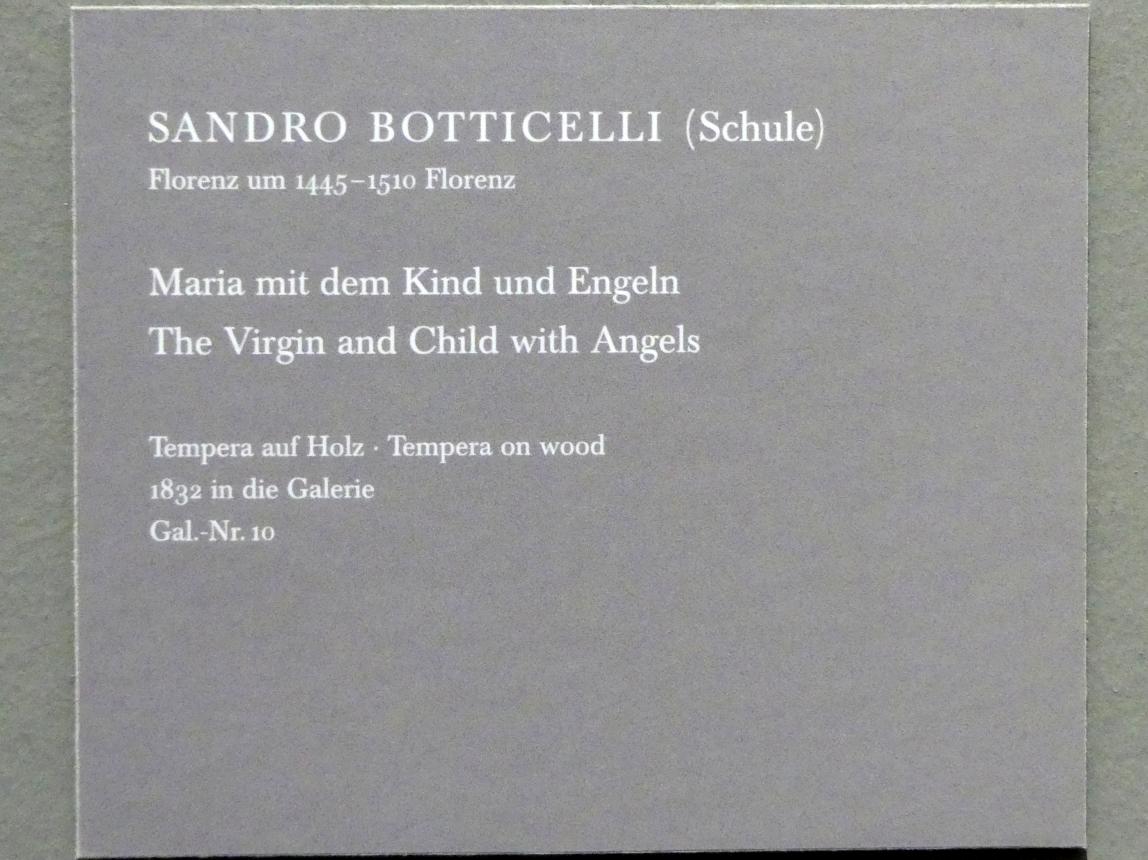 Sandro Botticelli (Schule) (Undatiert), Maria mit dem Kind und Engeln, Dresden, Gemäldegalerie Alte Meister, EG: Altäre und Andachtsbilder, Undatiert, Bild 2/2