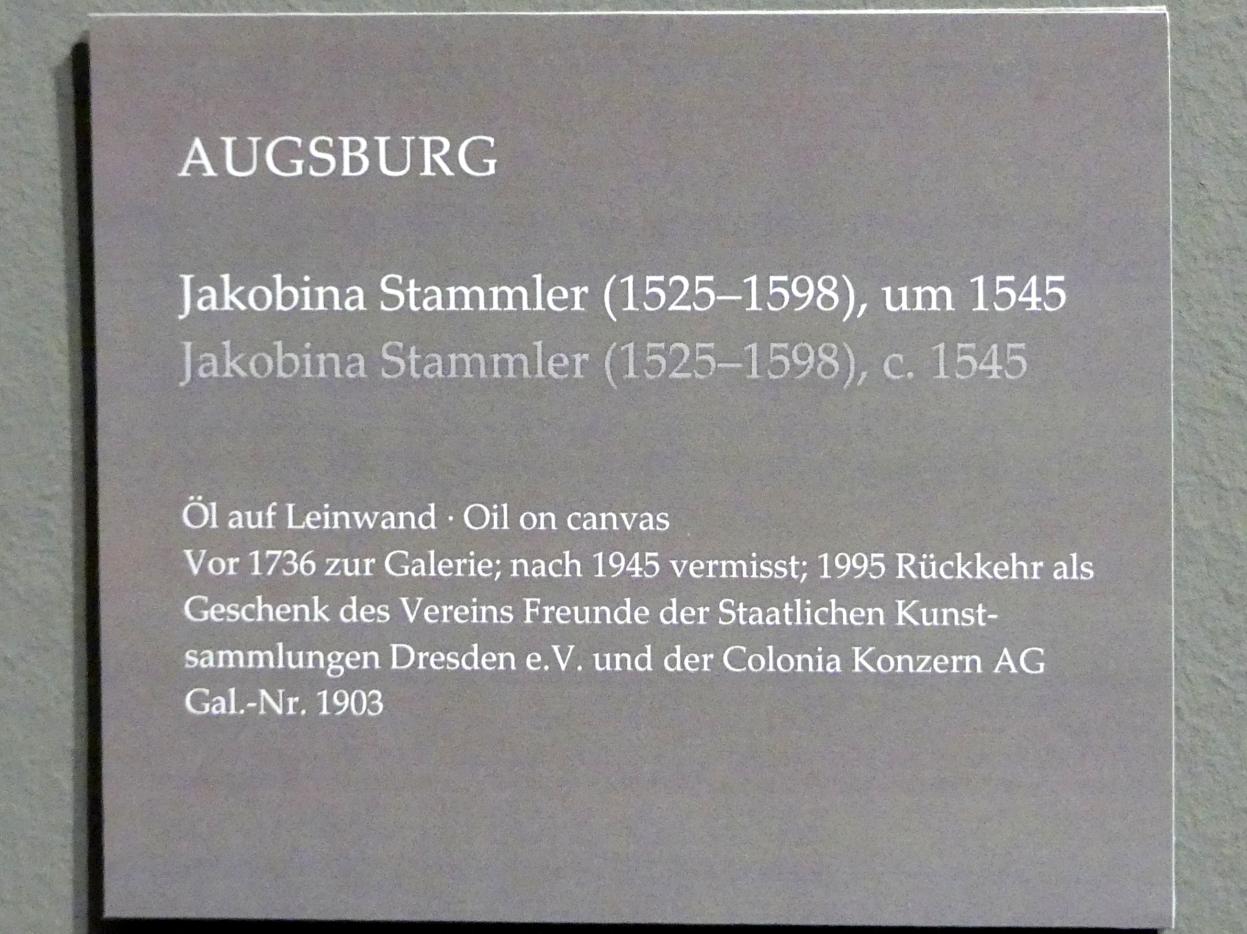 Jakobina Stammler (1525-1598), Dresden, Gemäldegalerie Alte Meister, EG: Porträts 1, um 1545, Bild 2/2