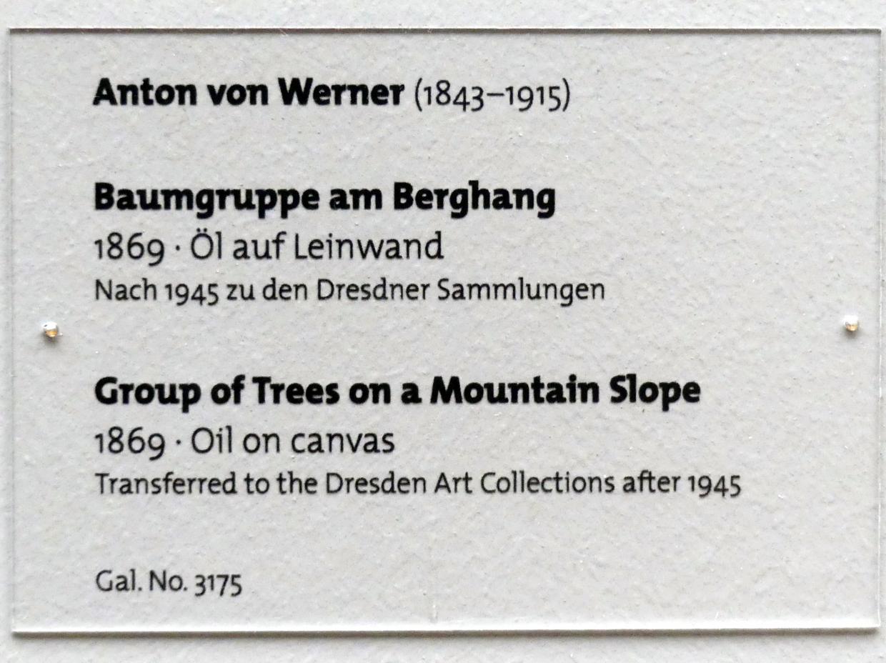Anton von Werner (1866–1895), Baumgruppe am Berghang, Dresden, Albertinum, Galerie Neue Meister, 2. Obergeschoss, Saal 1, 1869, Bild 2/2