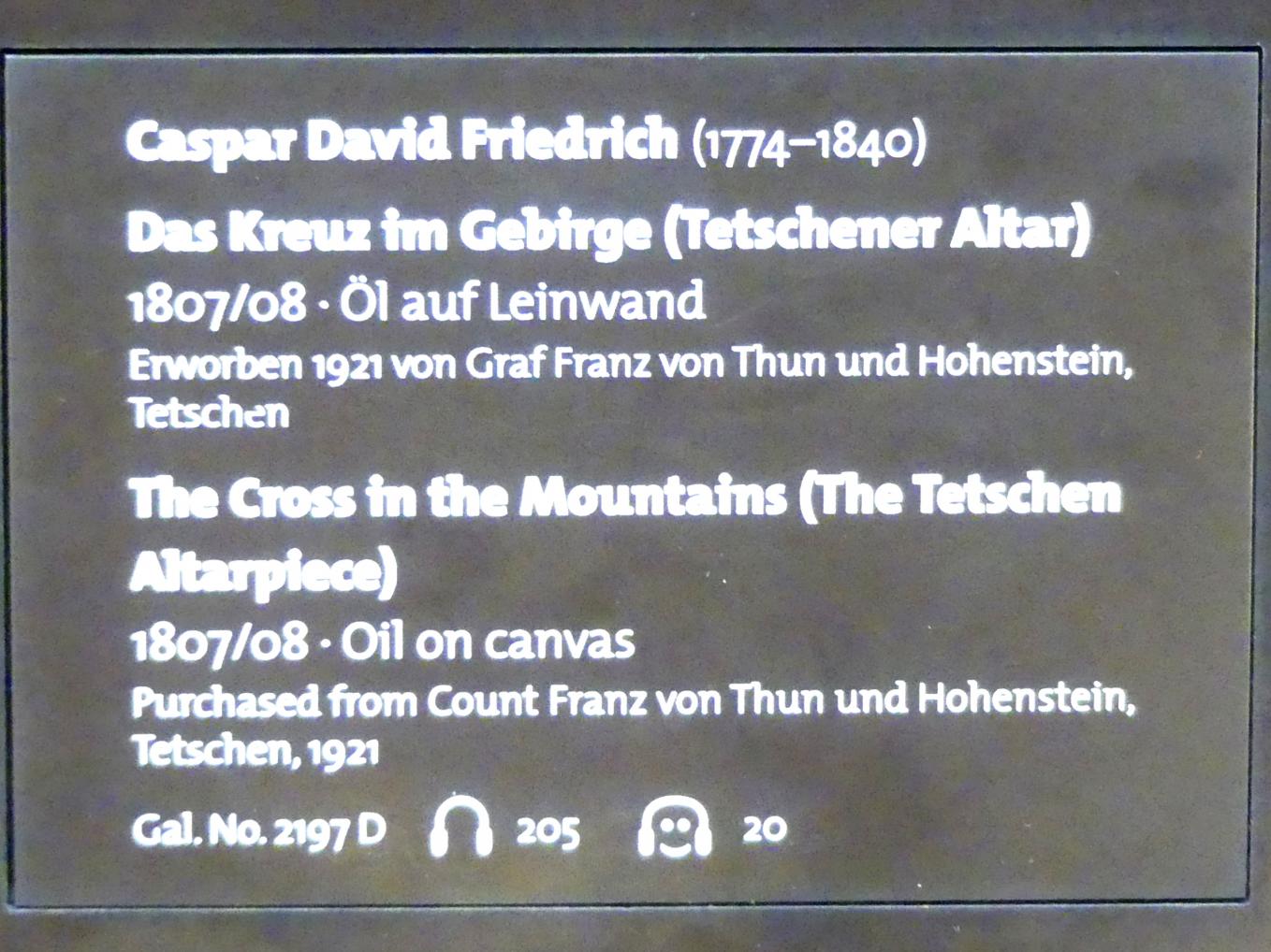 Caspar David Friedrich (1798–1836), Das Kreuz im Gebirge (Tetschener Altar), Dresden, Albertinum, Galerie Neue Meister, 2. Obergeschoss, Saal 2, 1807–1808, Bild 5/5