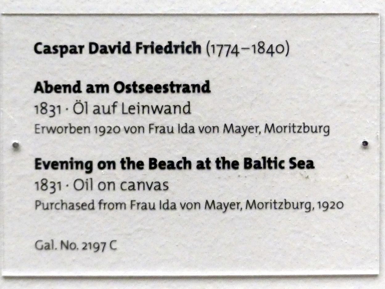 Caspar David Friedrich (1798–1836), Abend am Ostseestrand, Dresden, Albertinum, Galerie Neue Meister, 2. Obergeschoss, Saal 2, 1831, Bild 2/2