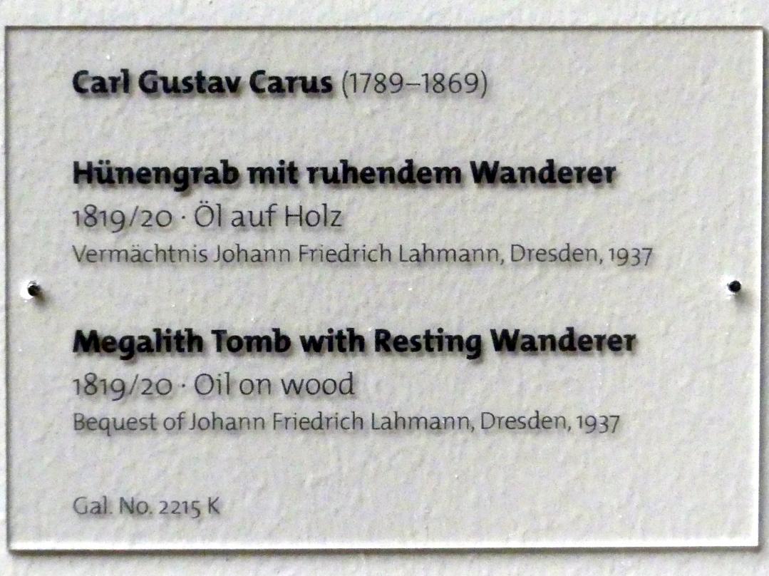 Carl Gustav Carus (1819–1845), Hünengrab mit ruhendem Wanderer, Dresden, Albertinum, Galerie Neue Meister, 2. Obergeschoss, Saal 3, 1819–1820, Bild 2/2
