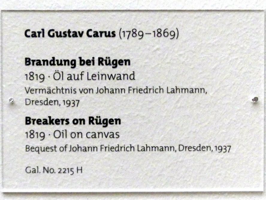 Carl Gustav Carus (1819–1845), Brandung bei Rügen, Dresden, Albertinum, Galerie Neue Meister, 2. Obergeschoss, Saal 3, 1819, Bild 2/2