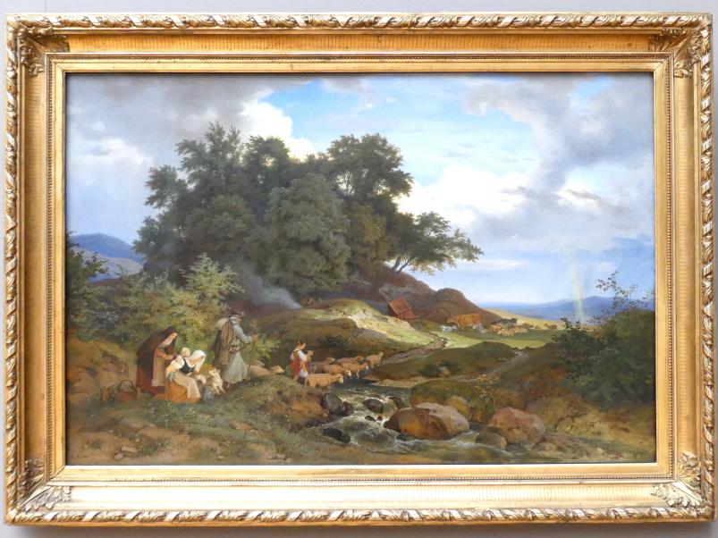 Ludwig Richter (1824–1863), Landschaft mit Regenbogen (Böhmische Hirtenlandschaft), Dresden, Albertinum, Galerie Neue Meister, 2. Obergeschoss, Saal 4, 1841