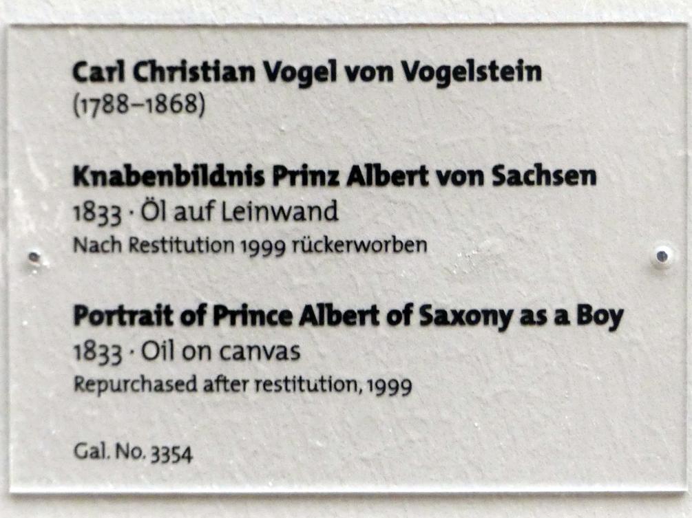 Carl Christian Vogel von Vogelstein: Knabenbildnis Prinz Albert von Sachsen, 1833, Bild 2/2