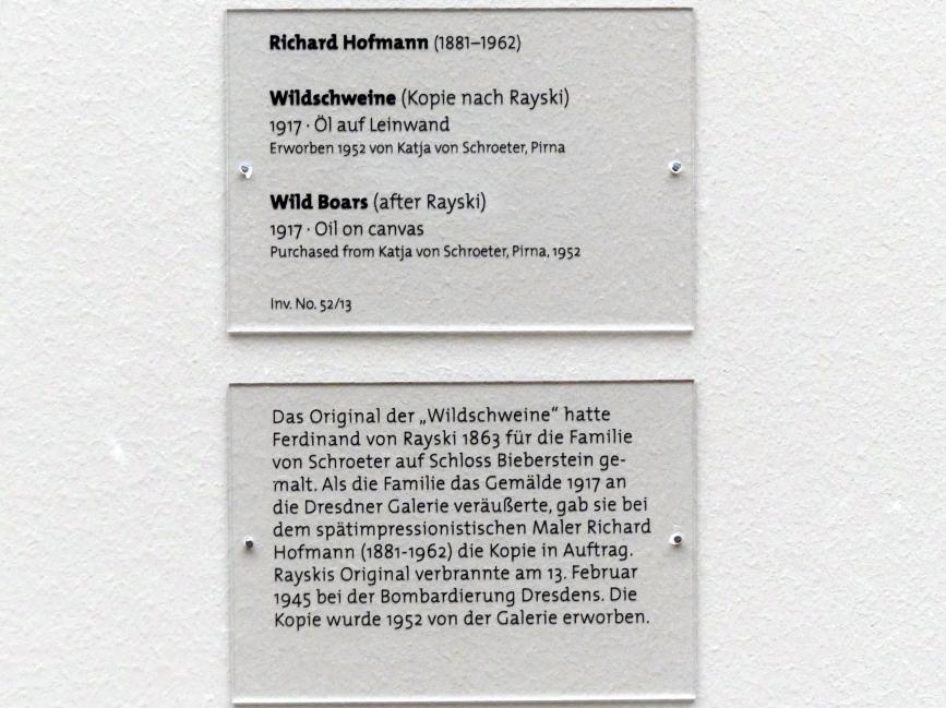 Richard Hofmann (1917), Wildschweine, Dresden, Albertinum, Galerie Neue Meister, 2. Obergeschoss, Saal 5, 1917, Bild 2/2