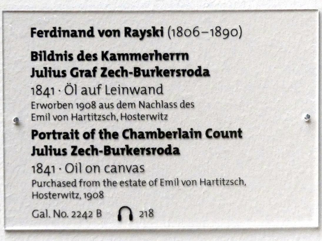 Ferdinand von Rayski (1837–1875), Bildnis des Kammerherrn Julius Graf Zech-Burkersroda, Dresden, Albertinum, Galerie Neue Meister, 2. Obergeschoss, Saal 5, 1841, Bild 2/2