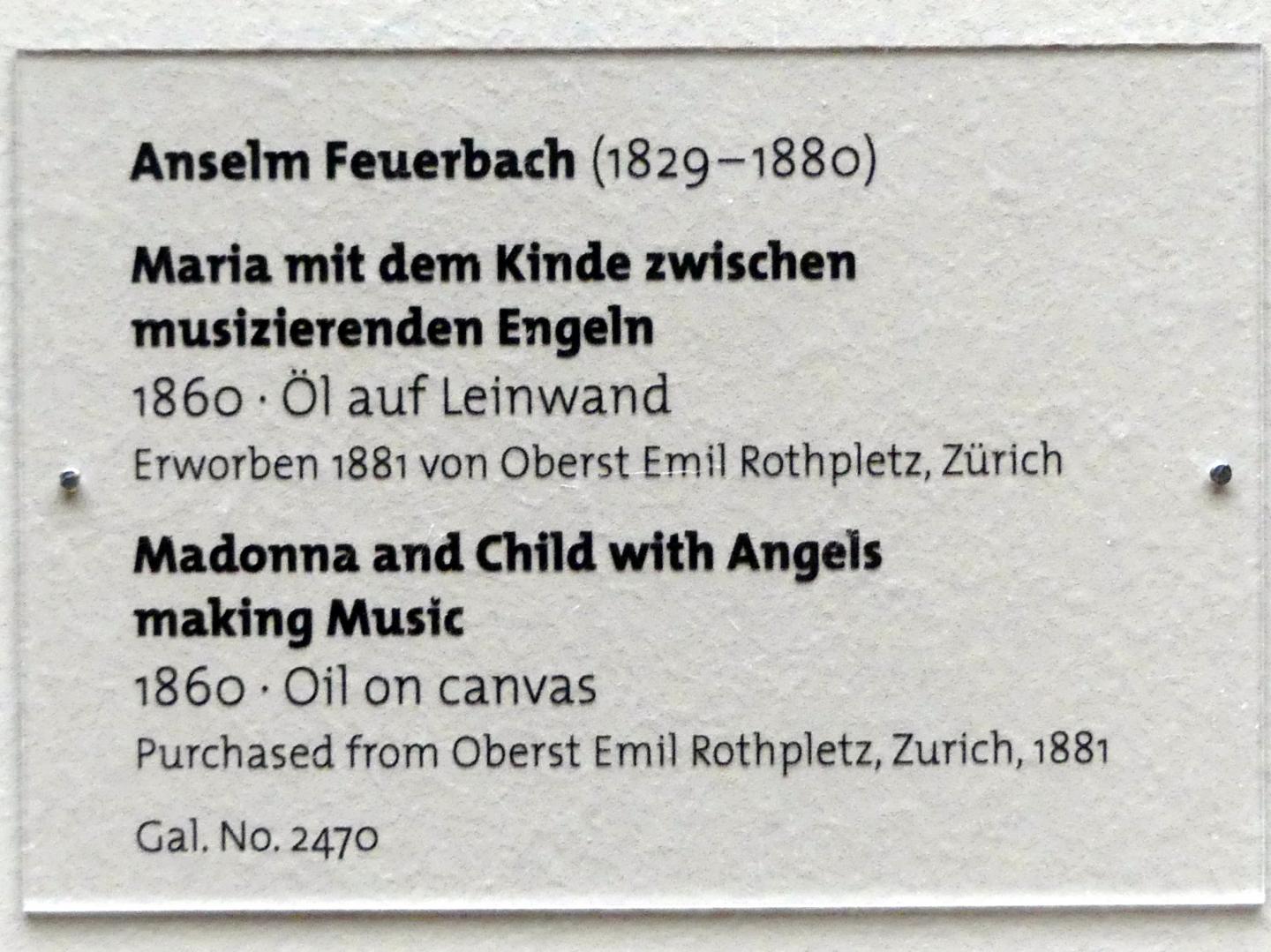Anselm Feuerbach (1846–1878), Maria mit dem Kinde zwischen musizierenden Engeln, Dresden, Albertinum, Galerie Neue Meister, 2. Obergeschoss, Saal 6, 1860, Bild 2/2