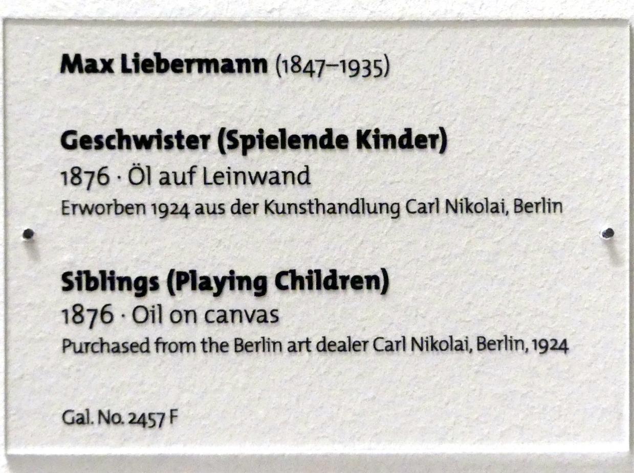 Max Liebermann (1872–1929), Geschwister (Spielende Kinder), Dresden, Albertinum, Galerie Neue Meister, 2. Obergeschoss, Saal 7, 1876, Bild 2/2