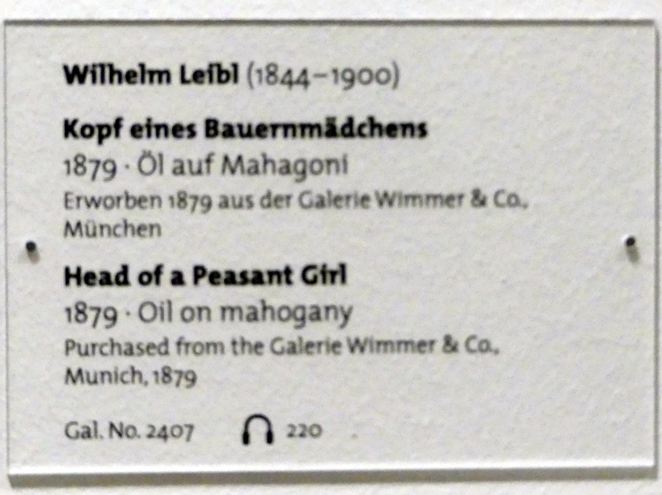 Wilhelm Leibl (1864–1898), Kopf eines Bauernmädchens, Dresden, Albertinum, Galerie Neue Meister, 2. Obergeschoss, Saal 7, 1879, Bild 2/2
