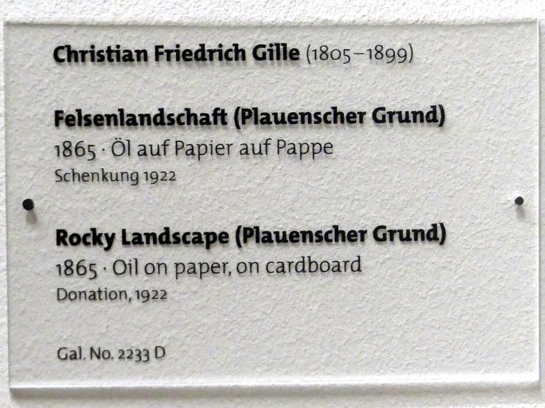 Christian Friedrich Gille (1831–1867), Felsenlandschaft (Plauenscher Grund), Dresden, Albertinum, Galerie Neue Meister, 2. Obergeschoss, Saal 9, 1865, Bild 2/2