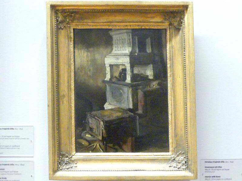 Christian Friedrich Gille (1831–1867), Innenraum mit Ofen, Dresden, Albertinum, Galerie Neue Meister, 2. Obergeschoss, Saal 9, um 1863