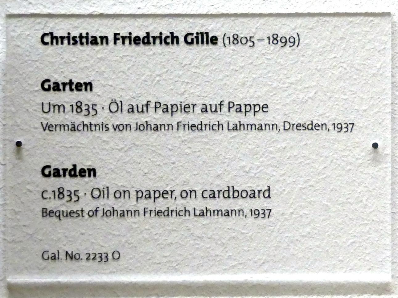 Christian Friedrich Gille (1831–1867), Garten, Dresden, Albertinum, Galerie Neue Meister, 2. Obergeschoss, Saal 9, um 1835, Bild 2/2