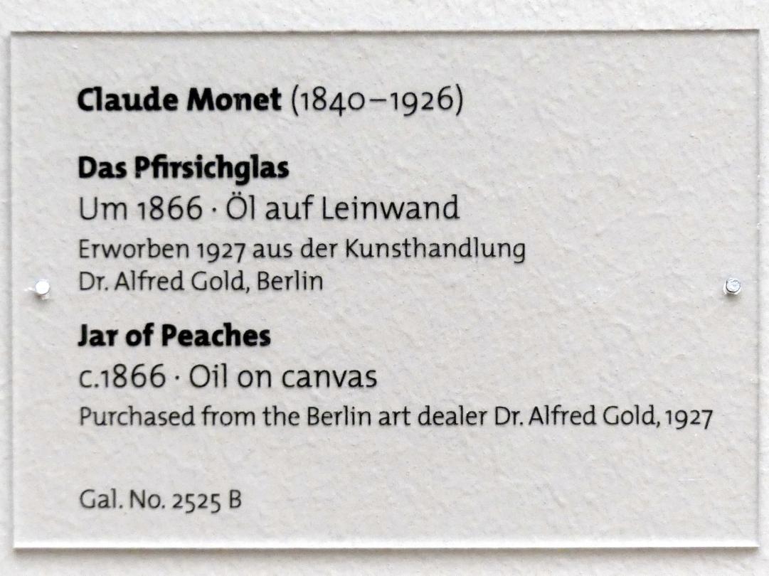 Claude Monet (1864–1925), Das Pfirsichglas, Dresden, Albertinum, Galerie Neue Meister, 2. Obergeschoss, Saal 11, um 1866, Bild 2/2