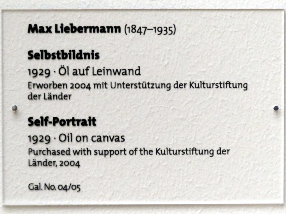 Max Liebermann (1872–1929), Selbstbildnis, Dresden, Albertinum, Galerie Neue Meister, 2. Obergeschoss, Saal 11, 1929, Bild 2/2