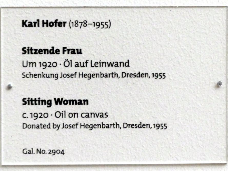 Karl Hofer (Carl Hofer) (1913–1950), Sitzende Frau, Dresden, Albertinum, Galerie Neue Meister, 2. Obergeschoss, Saal 13, um 1920, Bild 2/2